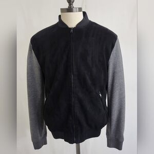 Zara Faux Suede Combined Bomber Jacket In Black/Gray Size XL